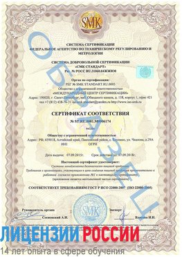 Образец сертификата соответствия Ачинск Сертификат ISO 22000